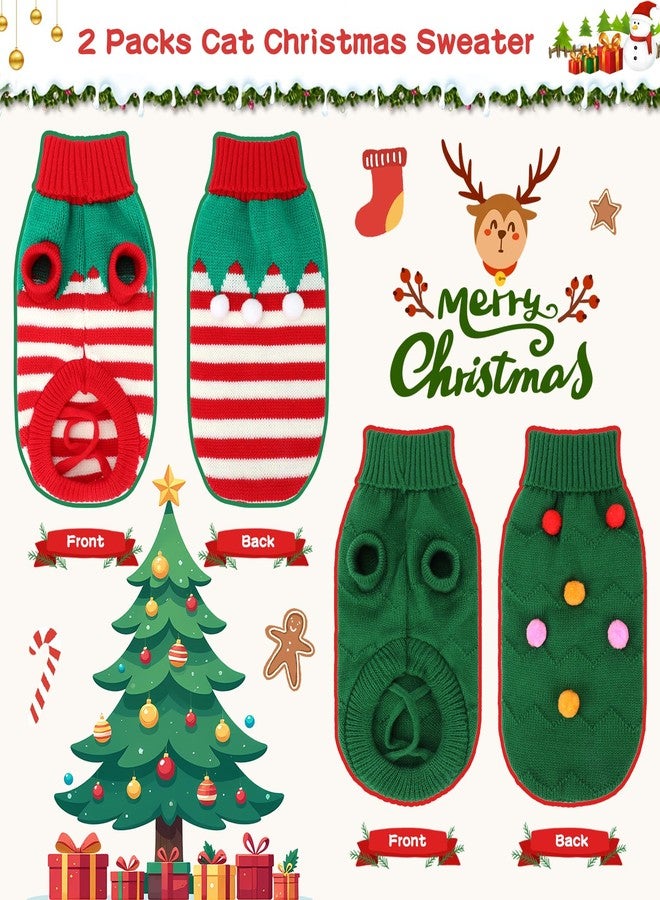 BWOGUE 2 Packs Cat Christmas Sweater Dog Sweaters Pet Cat Winter Knitwear Warm Clothes Christmas Tree with Ball Pet Sweaters for Kittys and Small Dogs - Image 4
